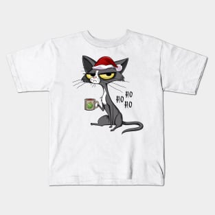 Grumpy christmas cat Santa hat Kids T-Shirt